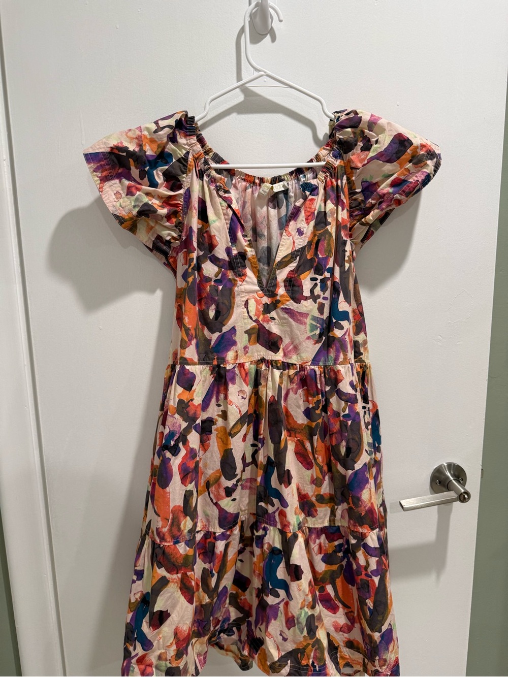 Marie Oliver Multicolor Floral-Abstract Cotton Dress in Cream, Purple, Orange